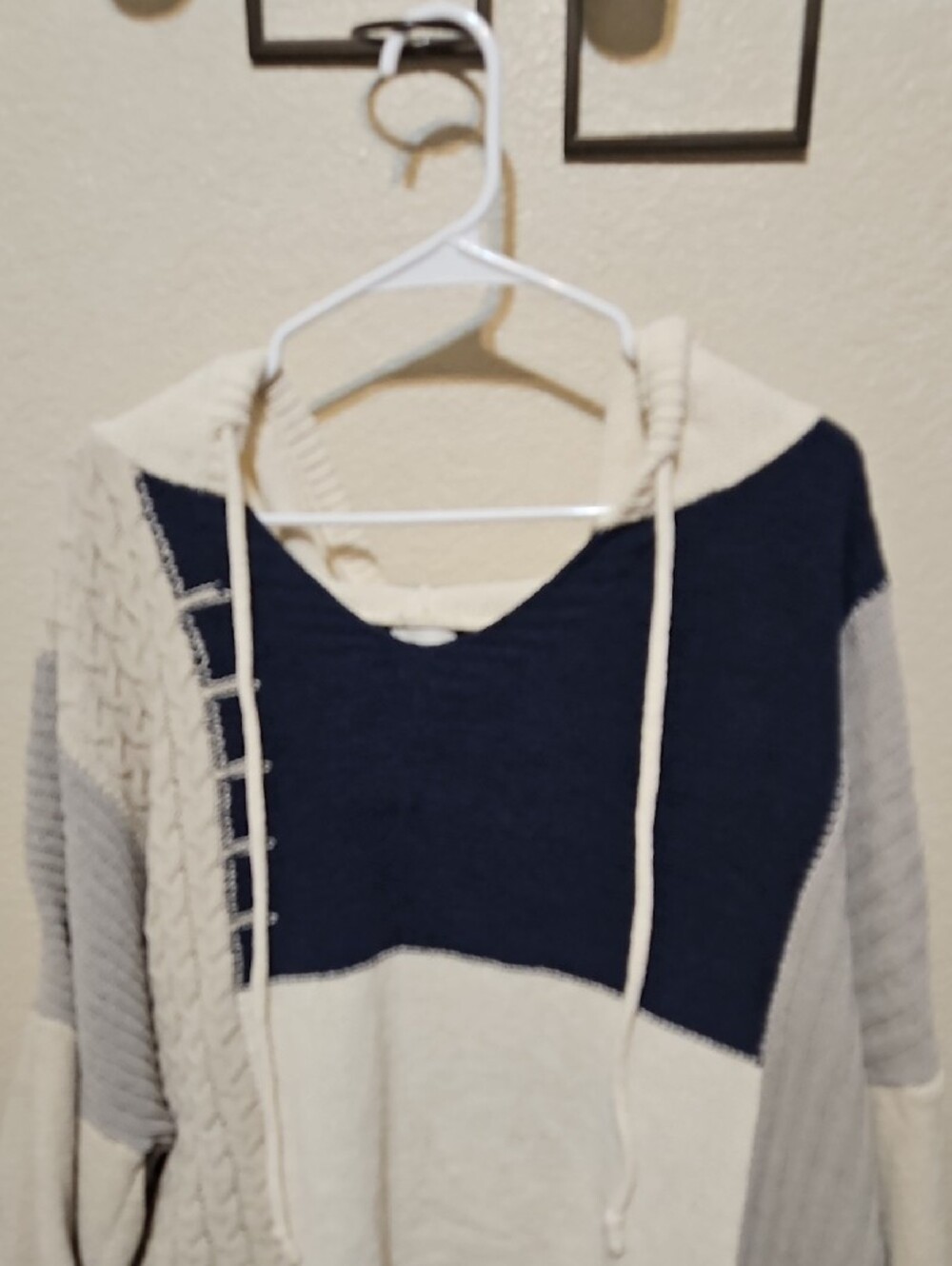BKE Cream & Navy Colorblock Cowl Pullover. Super Soft - Picture 2 of 6